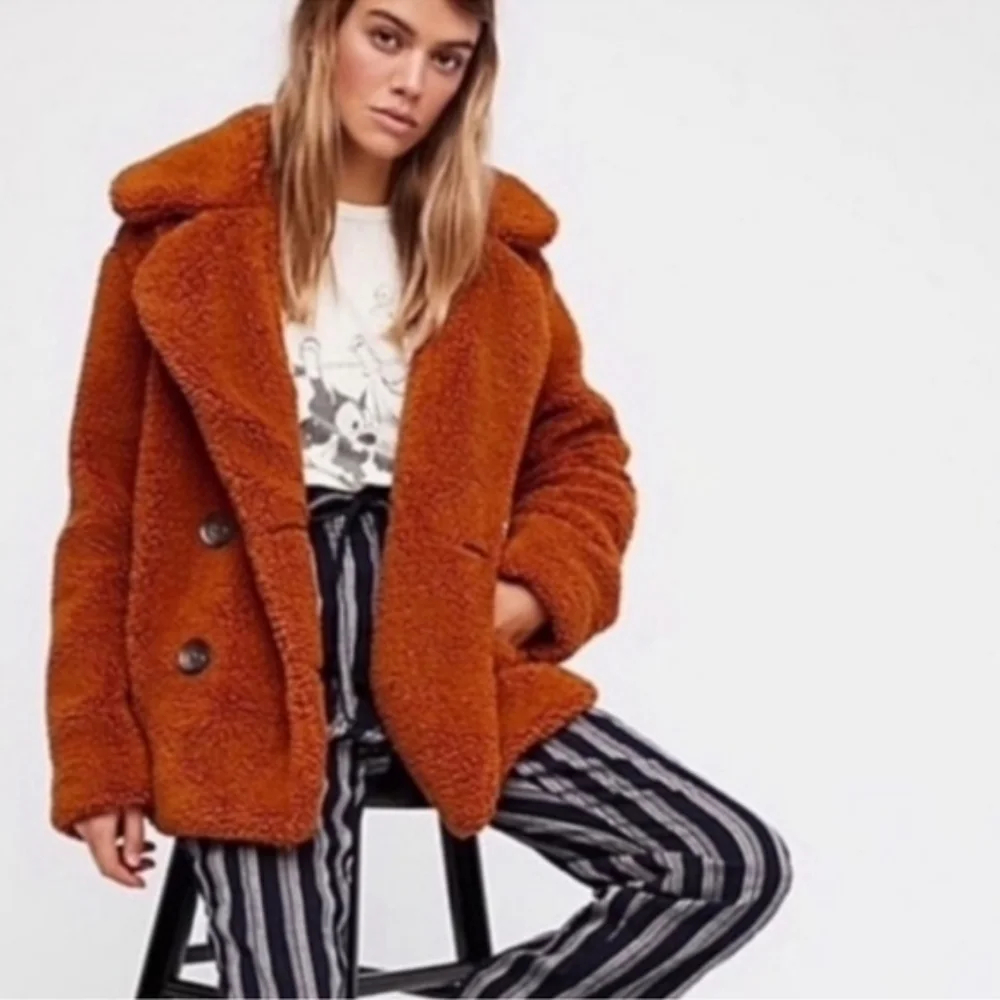 Free People Burnt Orange Oversized Teddy Coat - Picture 9 of 12